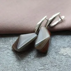 Серьги из черного агата, стекла, серебра 925