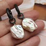 Серьги трансформеры с розовым жемчугом