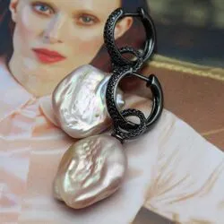 Серьги из серого жемчуга барокко, серебра 
