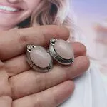 Серьги с крупным розовым кварцем