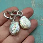 Серебрянные серьги с серым жемчугом барокко