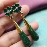 Серьги капли с зеленым агатом