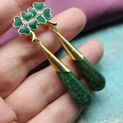 Серьги из зеленого агата и рубициозита