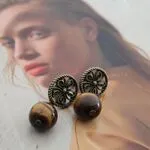 Серьги с бронзой и тигровым глазом