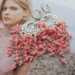 Серьги  гирлянды с розовыми кораллами