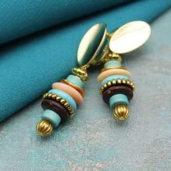 Серьги с бирюзой, кораллом, кокосом