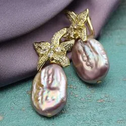 Серьги с розовым барочным жемчугом