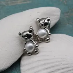 Серьги мишки с жемчугом