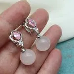 Серьги с розовой шпинелью и розовым кварцем