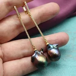Серьги с черным барочным жемчугом 