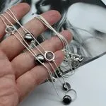 Длинное колье с натуральными камнями - халцедон, гематит