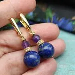 Авторские серьги с натуральными камнями - лазурит, аметист