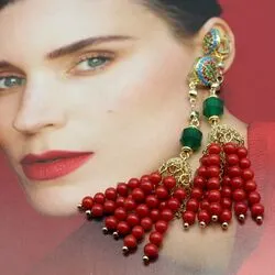Длинные серьги кисточки с кораллами