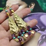 Античные серьги с натуральными аметистами и бирюзой