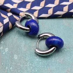 Серьги бублики со вставкой лазурит