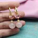 Серьги с розовыми камнями - розовый кварц