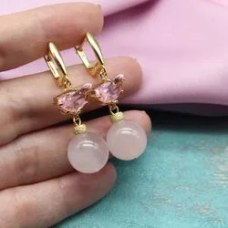 Серьги с розовым кварцем