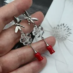 Серьги цветы с кораллами